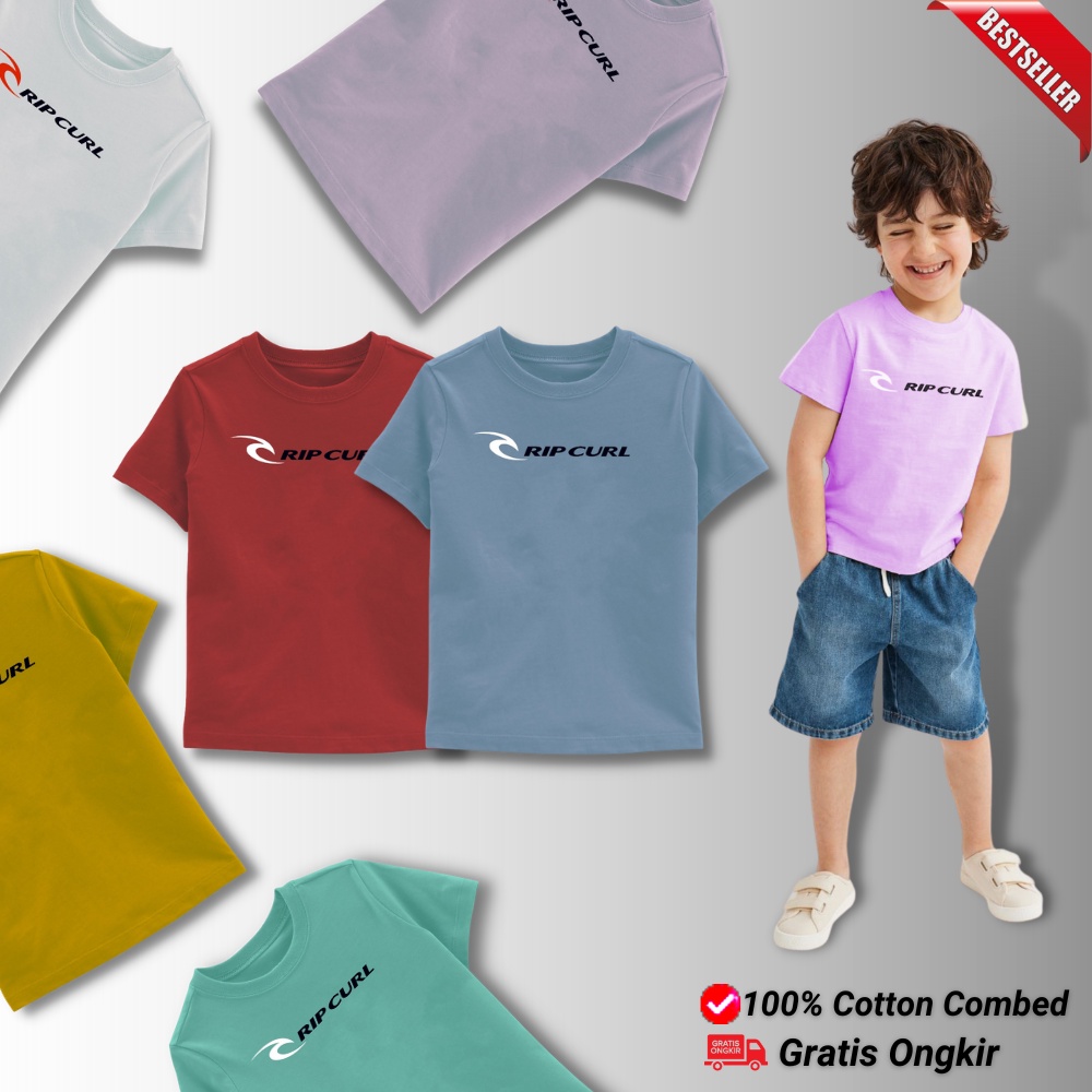 RIP-01 - Kaos anak laki laki dan perempuan umur 1-12 tahun| Baju Pakaian Setelan atasan anak tanggung| Kaos anak-anak distro keren motif simple polos dan surfing