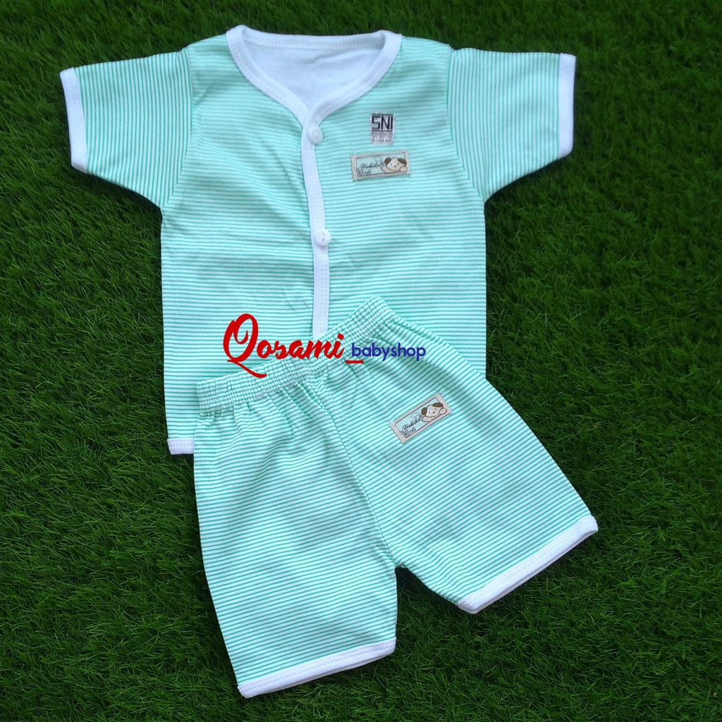 HOKIKU ( 1 Setel ) Setelan Pendek Bayi Newborn Motif Salur SNI