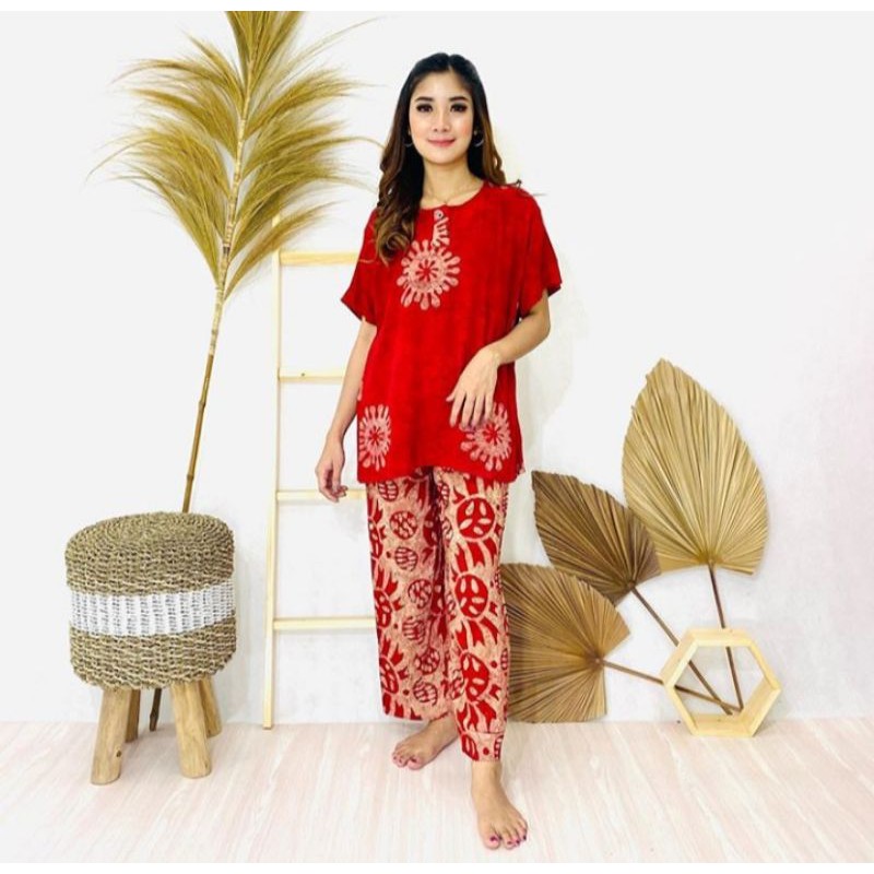 setelan babydoll batik cap celana panjang murah