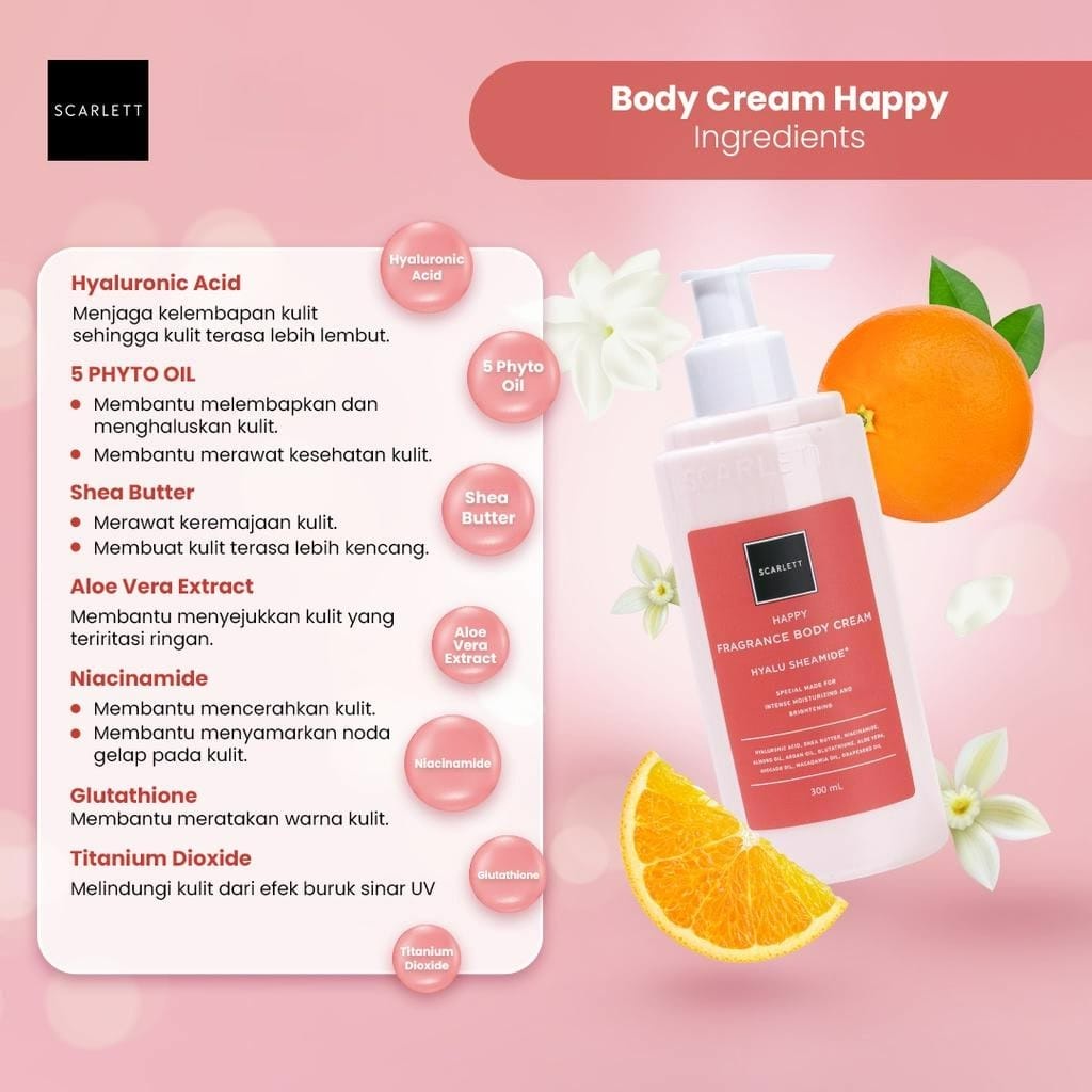 Scarlett Whitening Happy Body Series | Body Lotion - Body Cream- Body Serum - Body Scrub - Shower Scrub