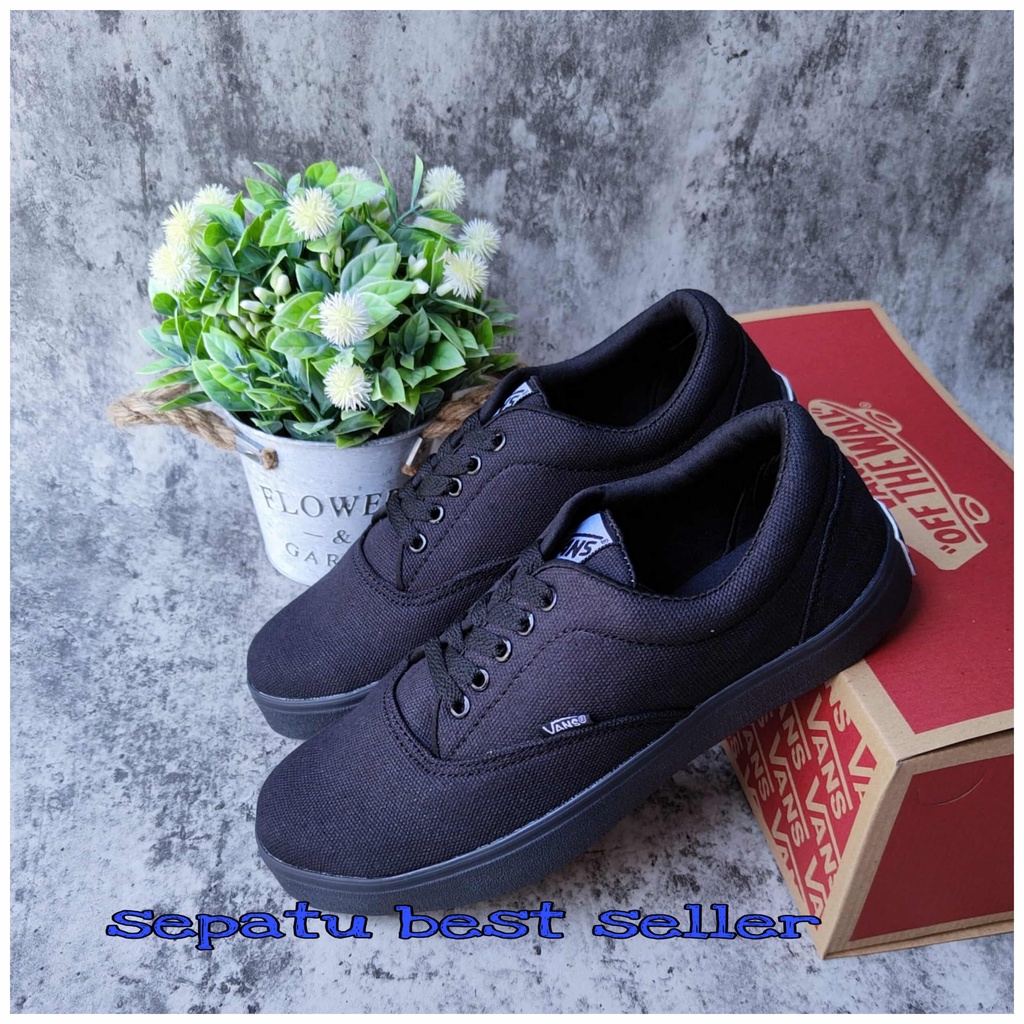 Sepatu Vans_Era Authentic warna Full Black Hitam Polos Sepatu sekolah kuliah gaya