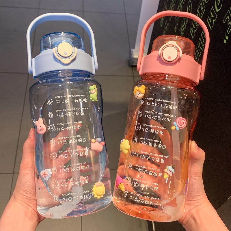 Botol Minum Viral 2 Liter Clear / Botol Minum Motivasi 2 liter Transparant