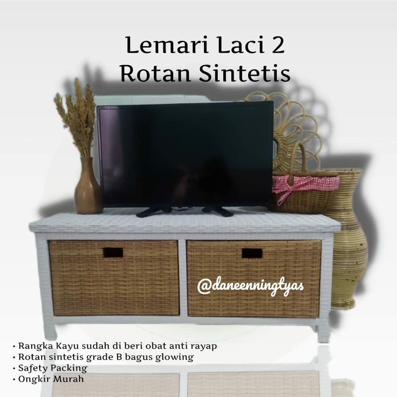 LEMARI LACI ROTAN 2 SAMPING