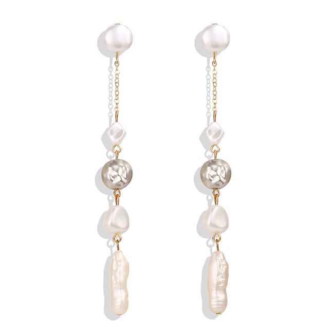 LRC Anting Tusuk Fashion Gold Alloy Irregular Pearl Fringe About Earrings D02361