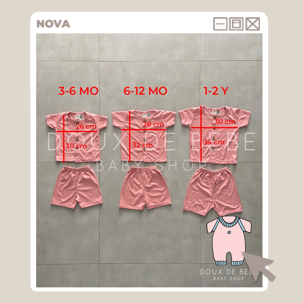 [MOMMYONLINE] NOVA BABY WEAR - Nova Baju Bayi / Nova Ezy Series Natural Color Button Combi Set Plain / Setelan Baju Lengan Pendek Celana Pendek / Setelan Baju Lengan Pendek Celana Panjang 3-6 bulan / 6-12 bulan / 1-2 tahun