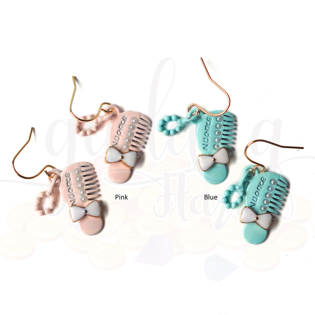 Anting Korea Sisir Lucu Unik Cute Comb with Ribbon Pink Blue GH 203528