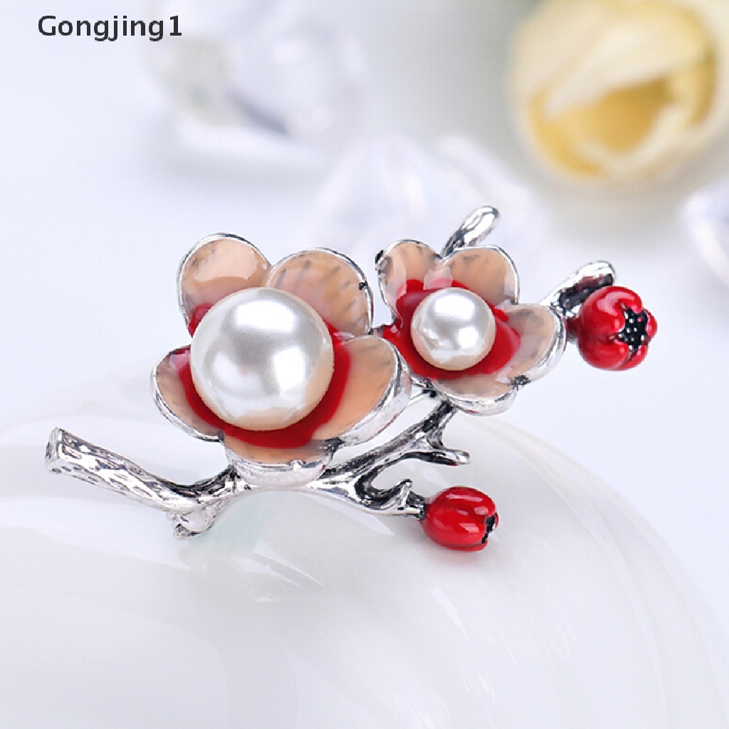 Gongjing1 Bros Pin Enamel Desain Bunga Hias Mutiara Aksesoris Pengantin Wanita