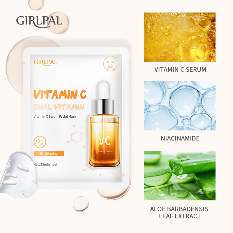 GIRLPAL Vitamin C Serum Face Sheet Mask Brightening / Masker Wajah Facial Skincare Girl Pal BPOM
