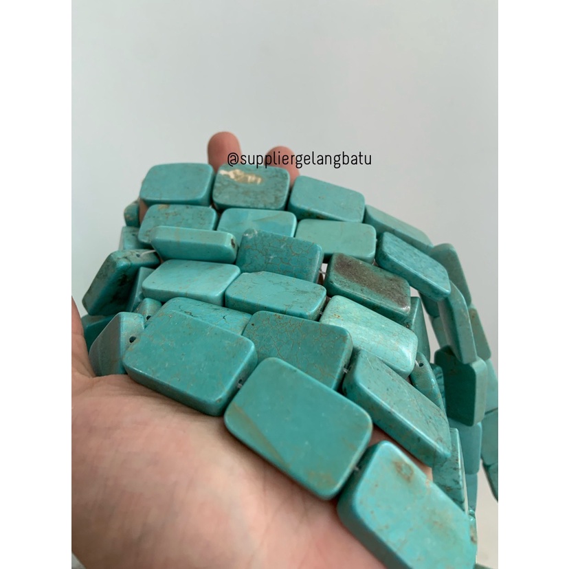 Batu BLUE PHYRUS kotak 2 x 3 cm craft bahan gelang kalung pirus biru