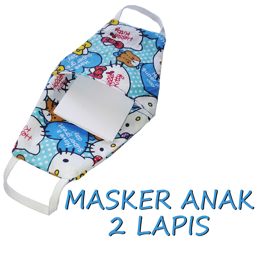  MASKER KAIN MOTIF KARTUN  2 LAPIS DAN ADA TEMPAT ANAK 