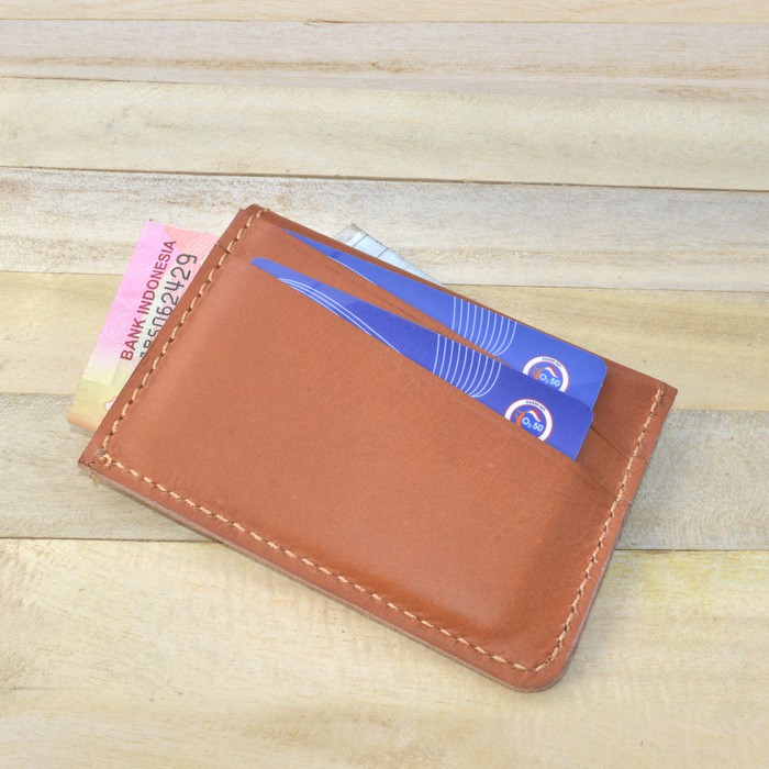 slim wallet - dompet minimalis - dompet kartu simple kulit asli tan