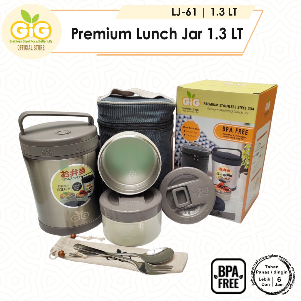 Castle - GIG Premium Lunch Jar 1,3lt LJ-61 / Rantang Susun / Tempat Makan / Stainless Steel / Food Jar