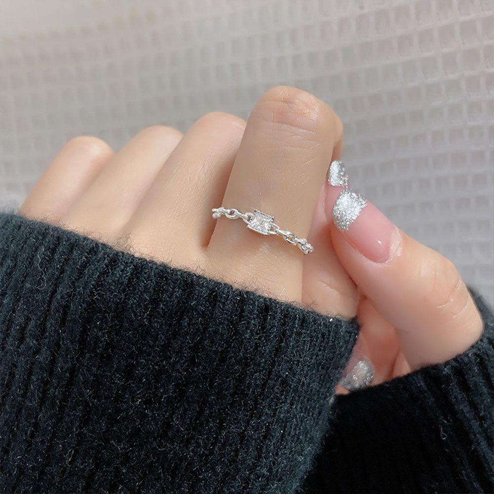 Mxbeauty Wanita Cincin Minimalis Mahasiswa Pernikahan Perak Persegi Kubik Zirkon Gadis Jari Cincin