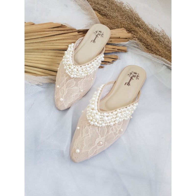 sepatu kathy cream sepatu flat wanita cantik 1cm