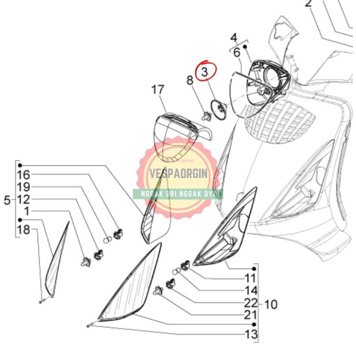 FITING LAMPU DEPAN PIAGGIO ZIP