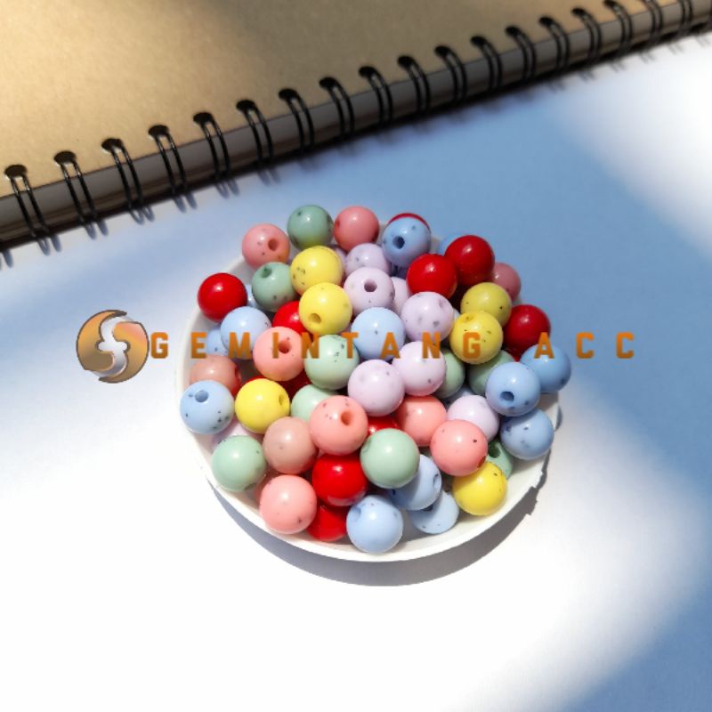 (50 Pcs) Mote Manik Susu  Manik Corak Bintik Mote Bulat Bintik