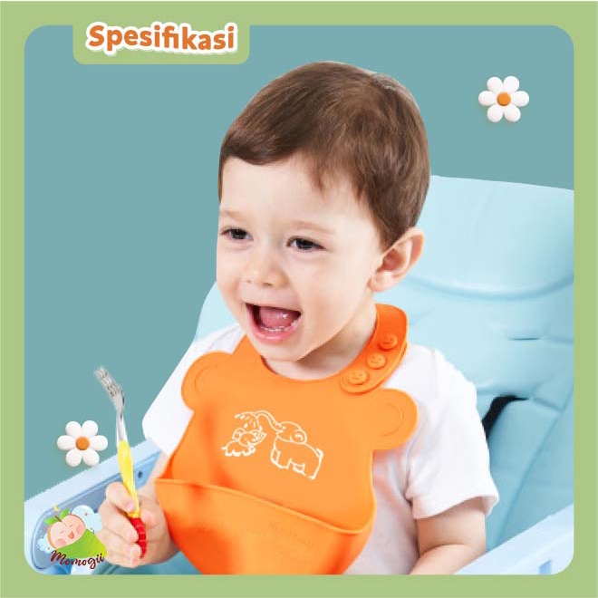 MOMOGII Celemek Makan Bayi Slaber BIB Slabber Full Silikon Anti Sobek Mudah Dibersihkan