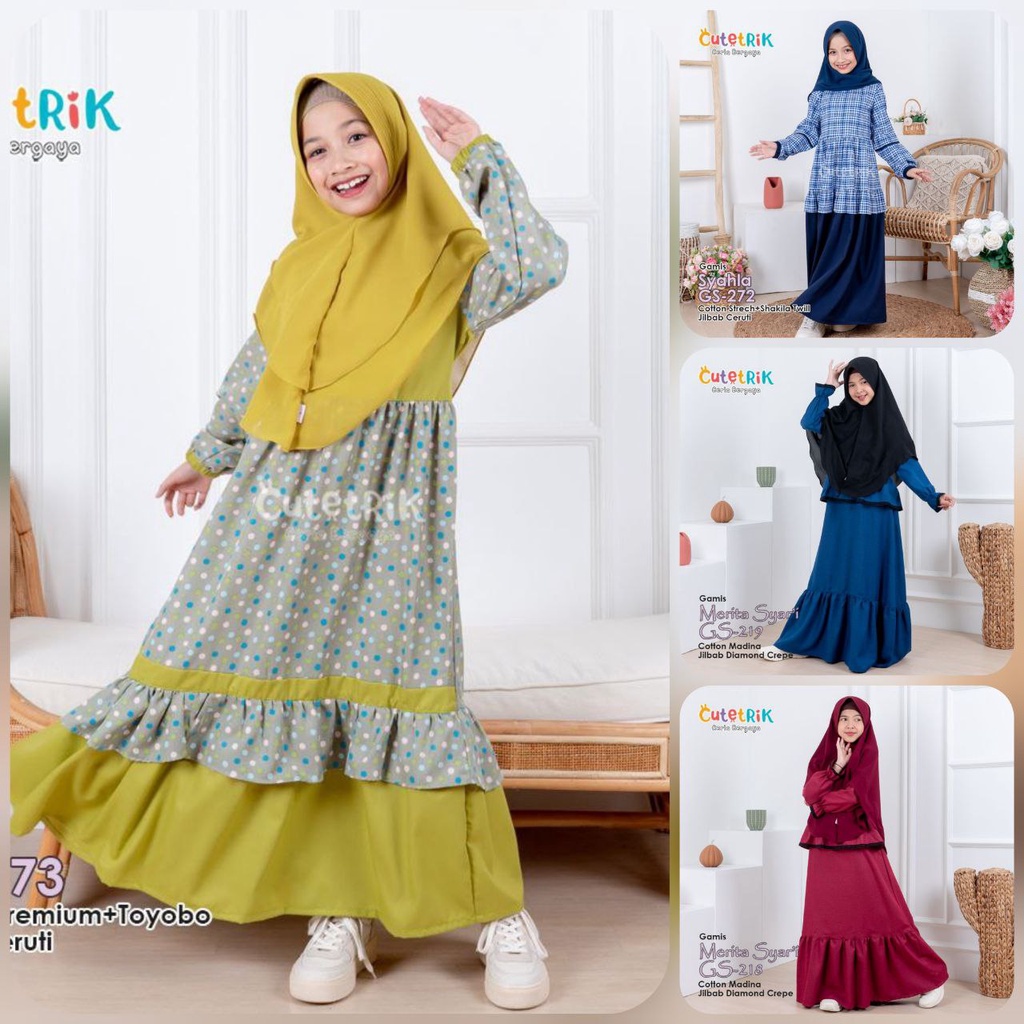 Terbaru   Gamis Eliza Cutetrik GS273 Baju muslim anak syari Gamis Syahla GD272 usia 5-14tahun Pakaia