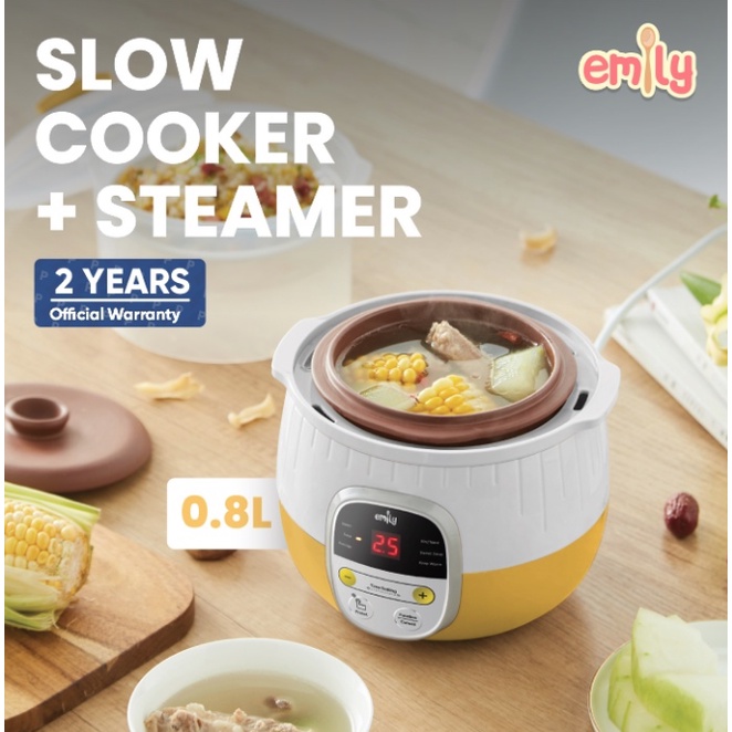 (PALET KAYU) Emily Slow Cooker + Steamer 0.8L Clay Pot