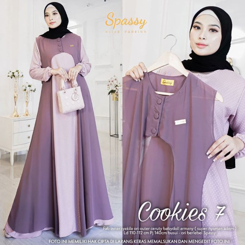 Cod COOKIES 7 lebel jasmine/baju muslim/gamis syakila outer ceruty premium/gamis cardi lepas/gamis b