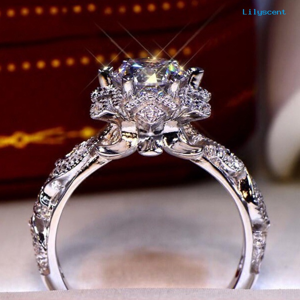 Ls Cincin Wanita Desain Bunga Hias Berlian Imitasi Untuk Hadiah Valentine / Pernikahan / Tunangan