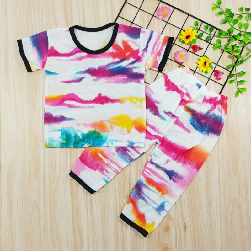 [Ss-8028] Pakaian Anak size 0-3tahun Model Chupa Chups, Baju Tye Dye, Baju Kekinian, Setelan Anak