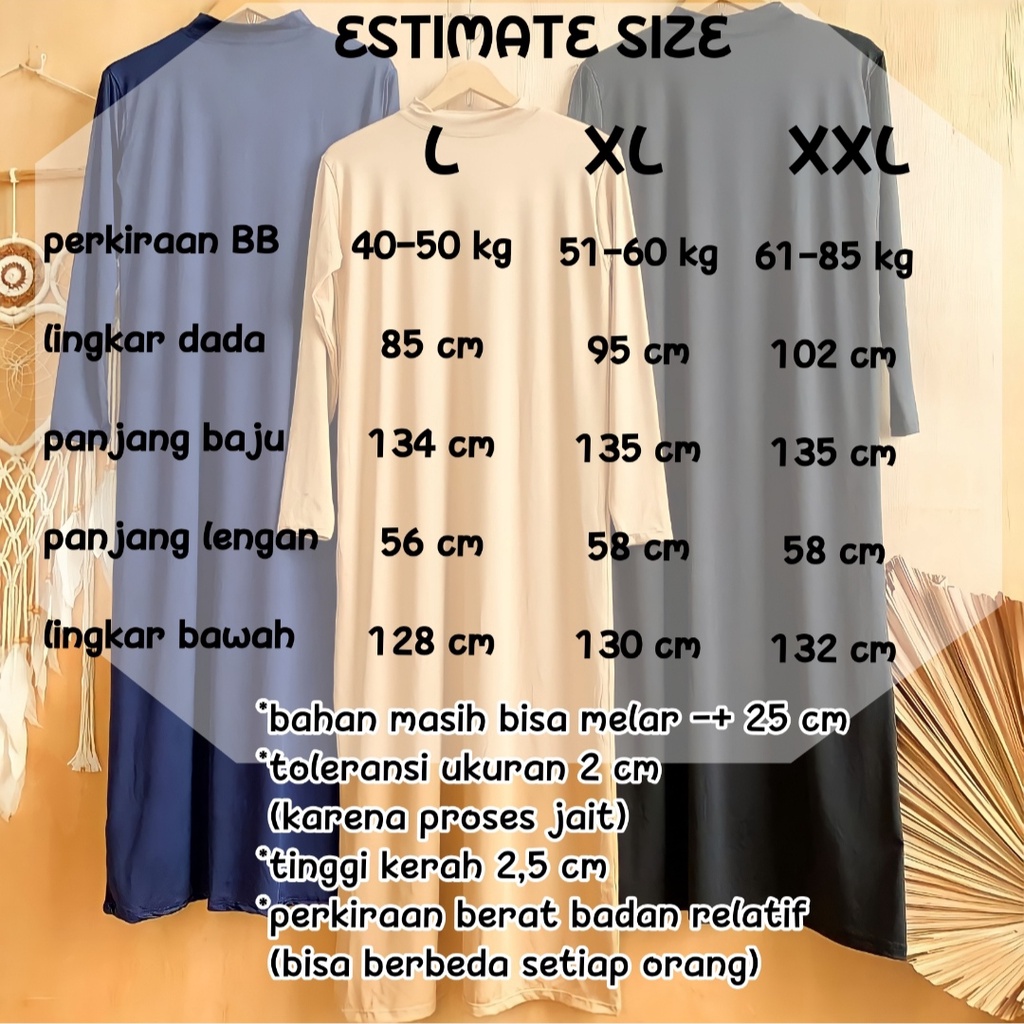 Baju Manset Inner Gamis Basic Polos Lengan Panjang Bahan Spandek Rayon Premium