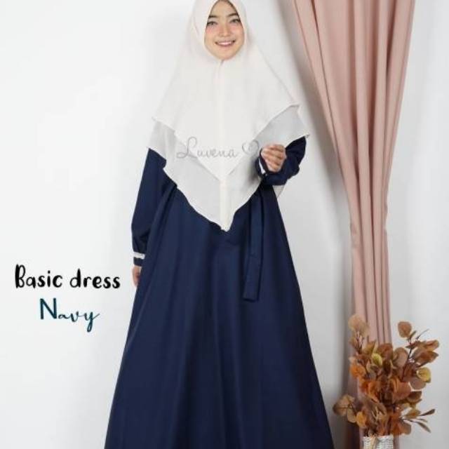 Gamis Basic Dress Navy Bahan Katun Toyobo Simple Polos Busui Original By Luvena Gamis Dewasa Polos N