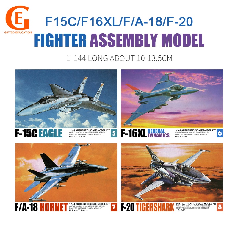 Miniatur Pesawat Tempur USA F15C Eagle F16XL F / A-18 Hornet F-20 Tigershark Bahan Plastik Skala 1 / 144 Untuk Koleksi