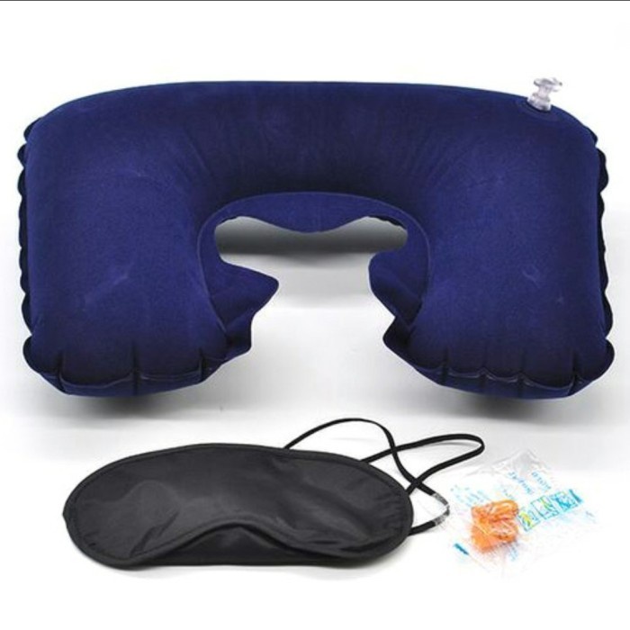 Bantal Leher Tiup Dengan Masker Mata Dan EarPlug Travel Pillow PVC