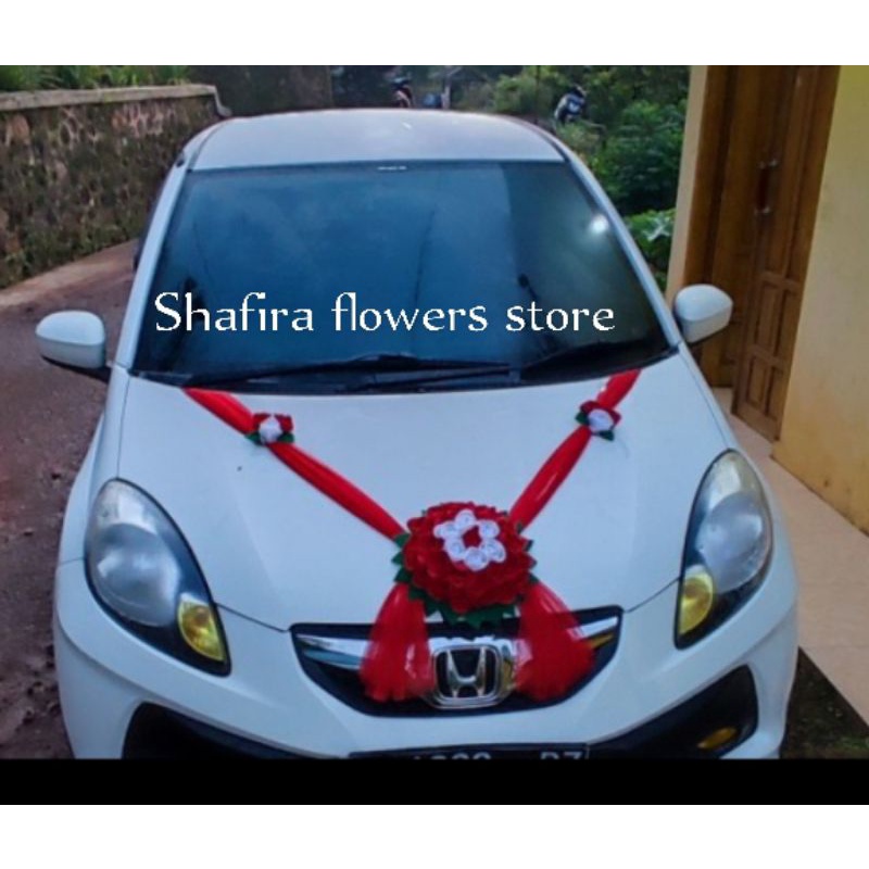 Buket Bunga Mobil Pengantin Flanel Merah