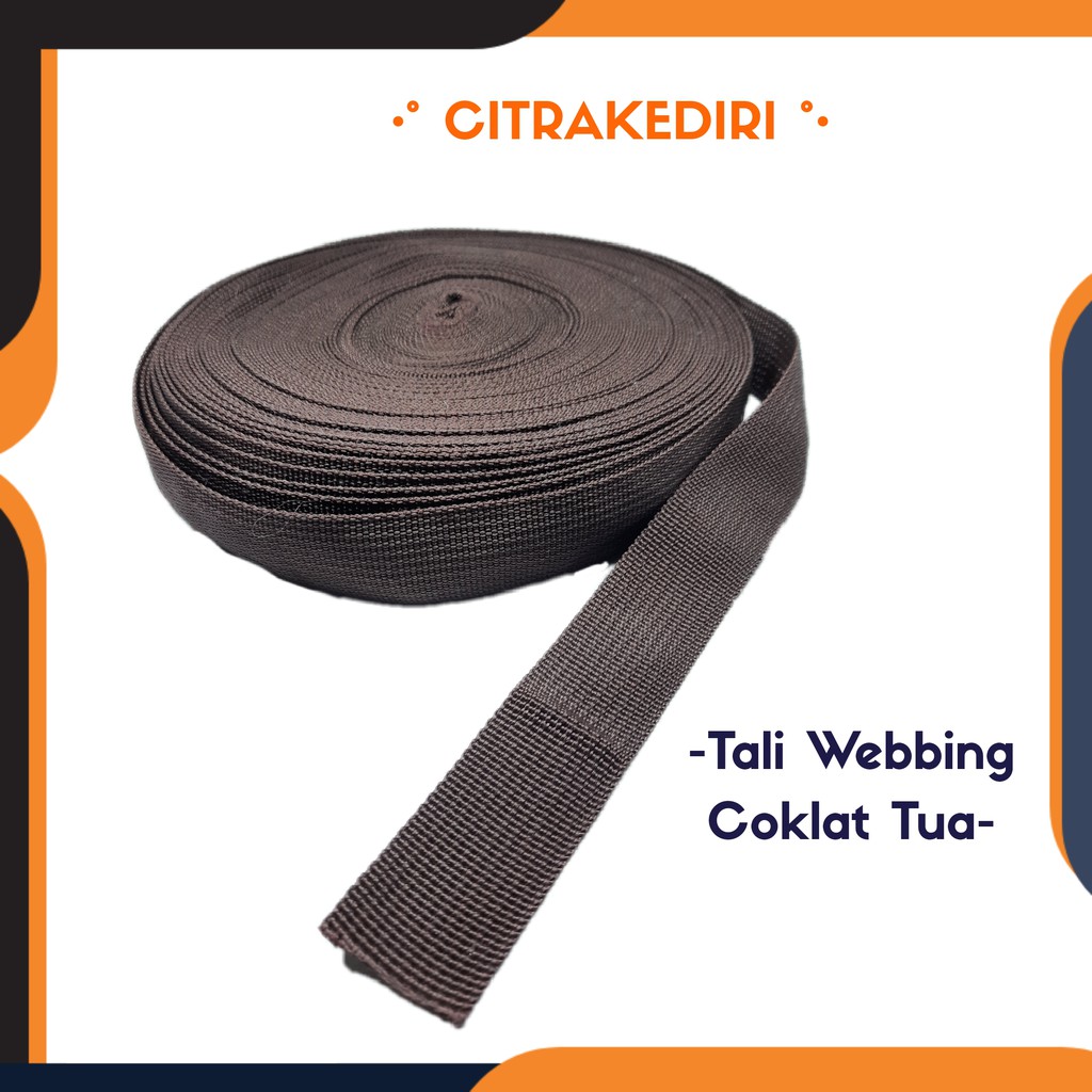 Tali Webbing coklat tua 3 cm tas kerajinan tangan aksesoris souvenir( permeter)