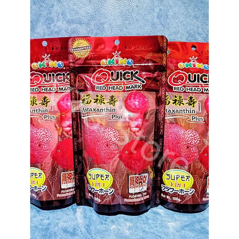 PELET OKIKO QUICK RED HEAD MARK 100GR  PAKAN IKAN LOHAN MERAH