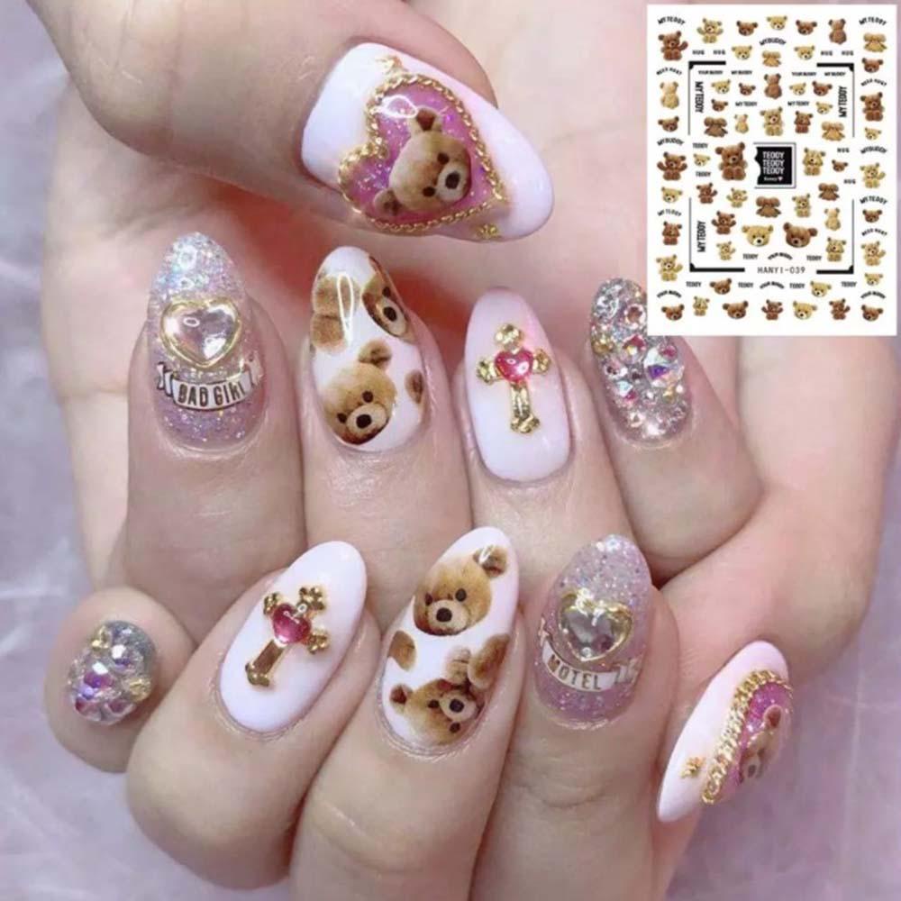 Agustina Beruang Lucu Dekorasi Stiker Dirancang Dengan Indah DIY Sticker Decals acrylic manicure Alat Foil Kuku 3D Nail Art Stickers