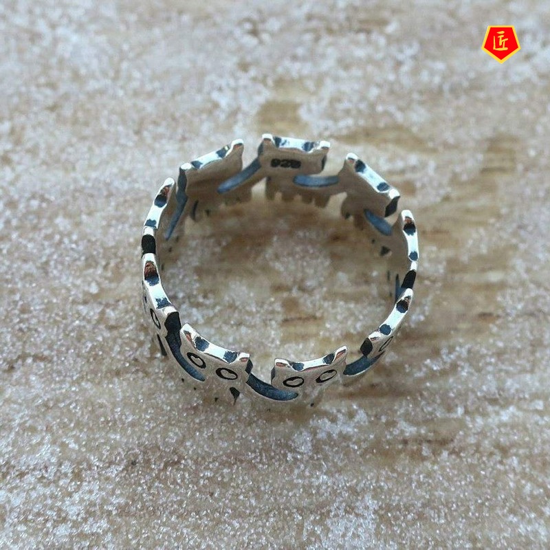 [Ready Stock]S925 Silver Retro Cute Kitten Ring