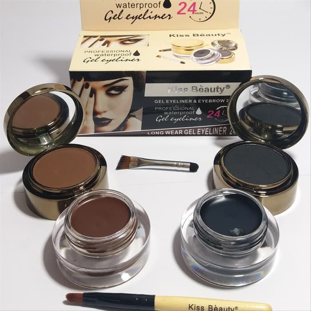 (GRATIS CETAKAN ALIS ISI 8 - PERFECT EYEBROW STENCIL) Kiss Beauty Waterproof Eyebrow 2 in 1 &amp; Gel Eyeliner - Eyebrow Gel Cake original