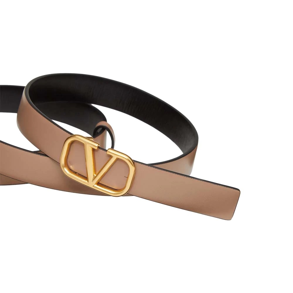 VLTN VLOGO Reversible Leather Belt 2cm Nude/Black GHW