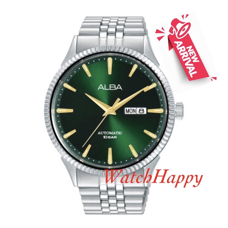 WatchHappy Alba AL4235X1 Men Watch Automatic AL4235 GREEN DIAL Stainless Steel Day Date 100%Original