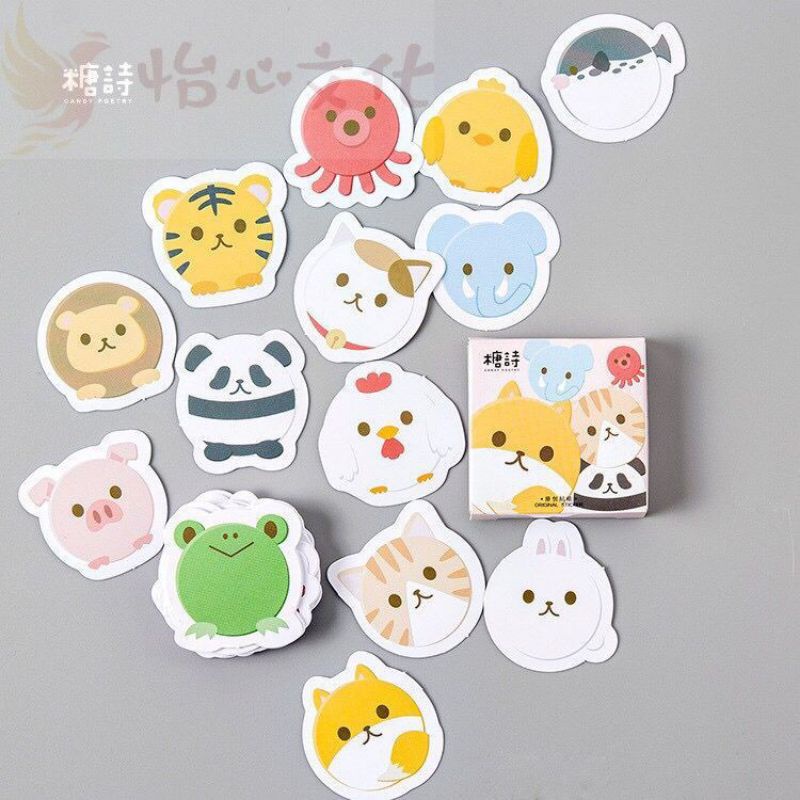 45pcs / Kantong Stiker Motif Kartun Hewan Lucu Untuk Dekorasi Diary / Jurnal /sticker/stiker lucu/st