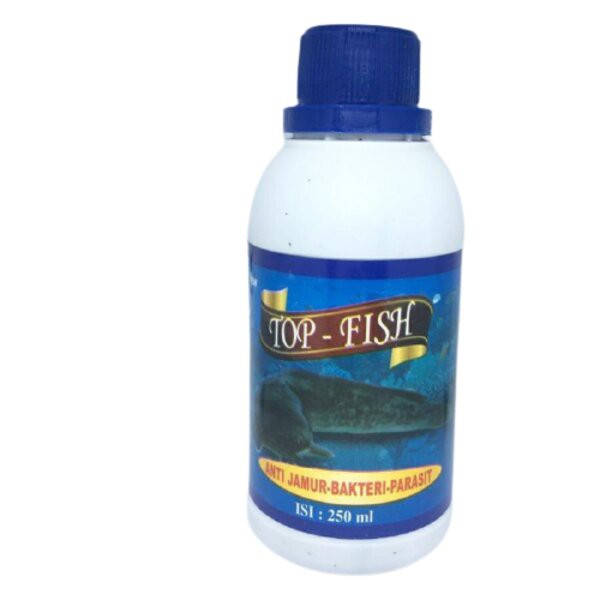 Top Fish Biru 250ml Obat Ikan Anti Jamur Bakteri Parasit Mas Lele Nila