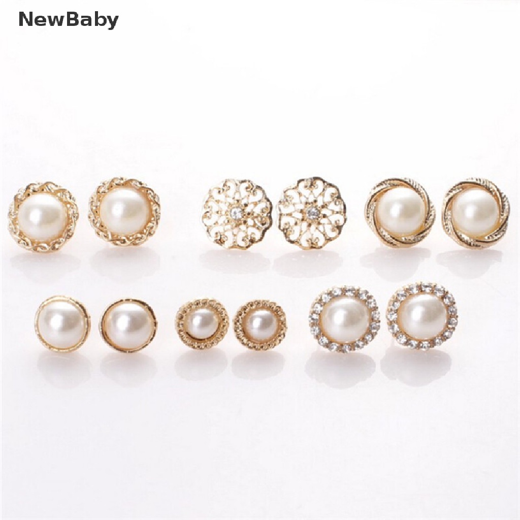 NewBaby 6 Pairs Elegant Crystal Rhinestone Diamond Pearl Sign Ears Tiny Studs Earrings ID