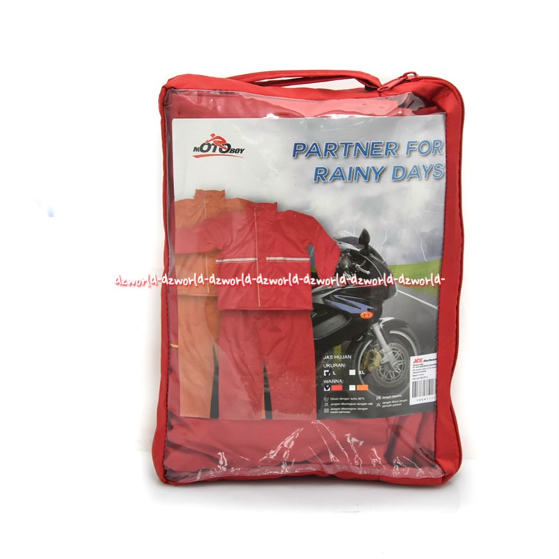 Motoboy Partner For Rainy Days Jas Hujan Stelan Celana Krah Tinggi Ukuran XL Strip Abu Abu Warna Merah Rain Coat Suit Motor Boy Moto Boy