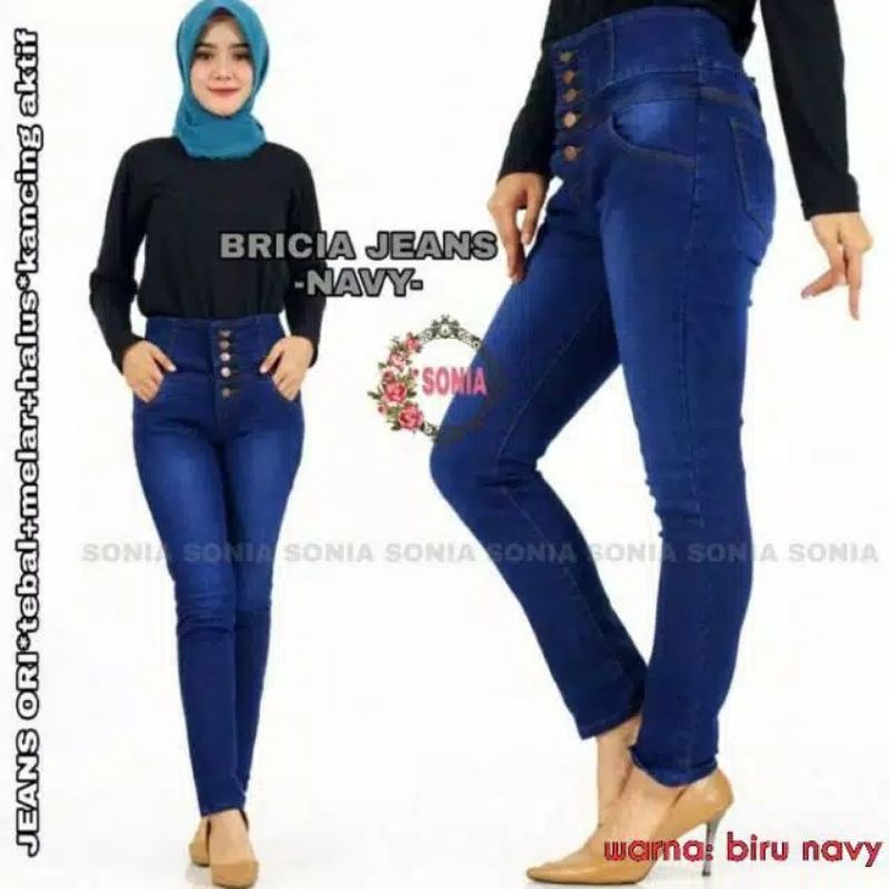 (Bisa COD) Celana highwaist jeans button kancing 5 // Celana panjang highwaist kancing 5