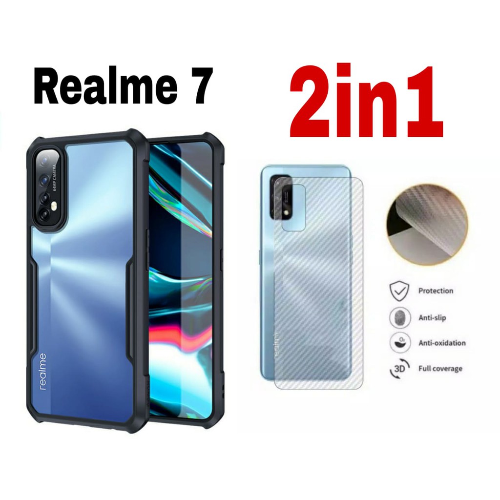 Case OPPO REALME 7 Anti-fall Airbag HardCase Shockproof Armor Transparan Clear+Garskin Carbon