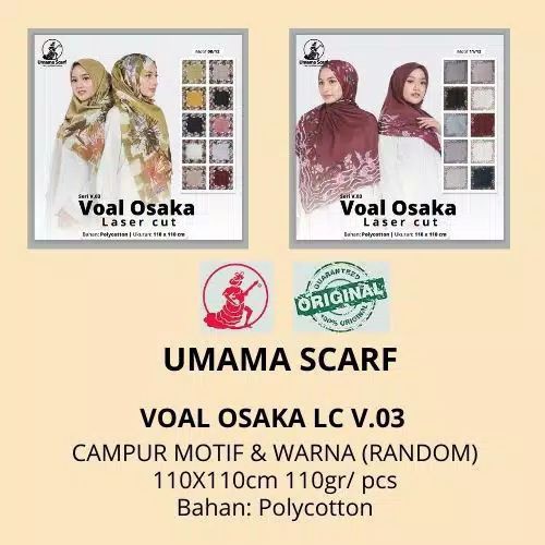 Jilbab VOAL OSAKA LC original by Umama Scarf RANDOM MOTIF &amp; WARNA jilbab umama murah