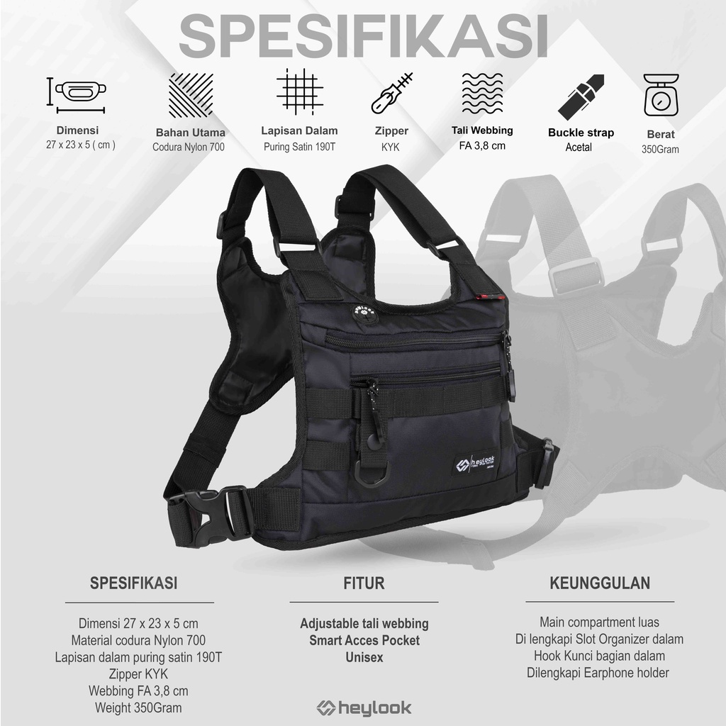 Tas Dada Sepeda Pelindung Dada Chest Bag Tactical Chest Rig Bag Multinfungsi Tas Rompi Biker Motor Tebal Premium