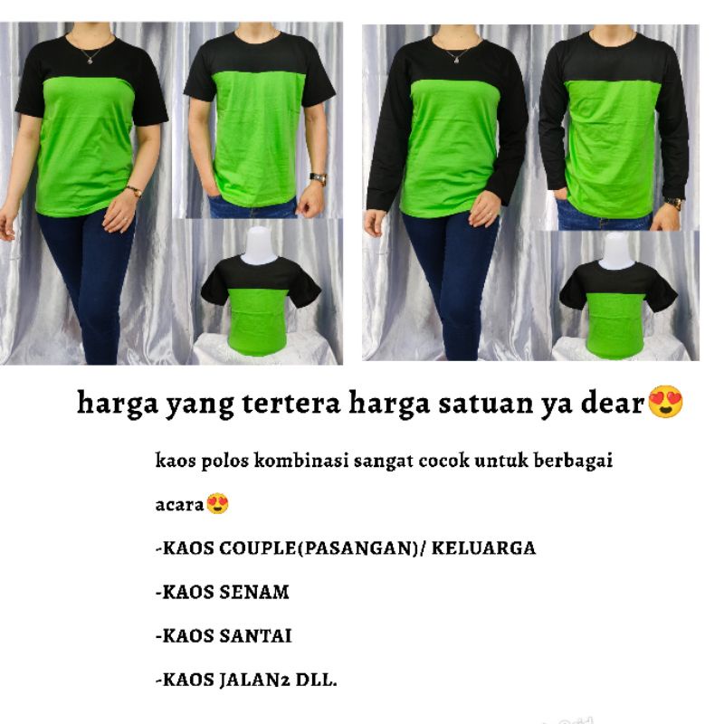 kaos polos kombinasi pria wanita HIJAU PUCUK - HITAM kaos seragam couple