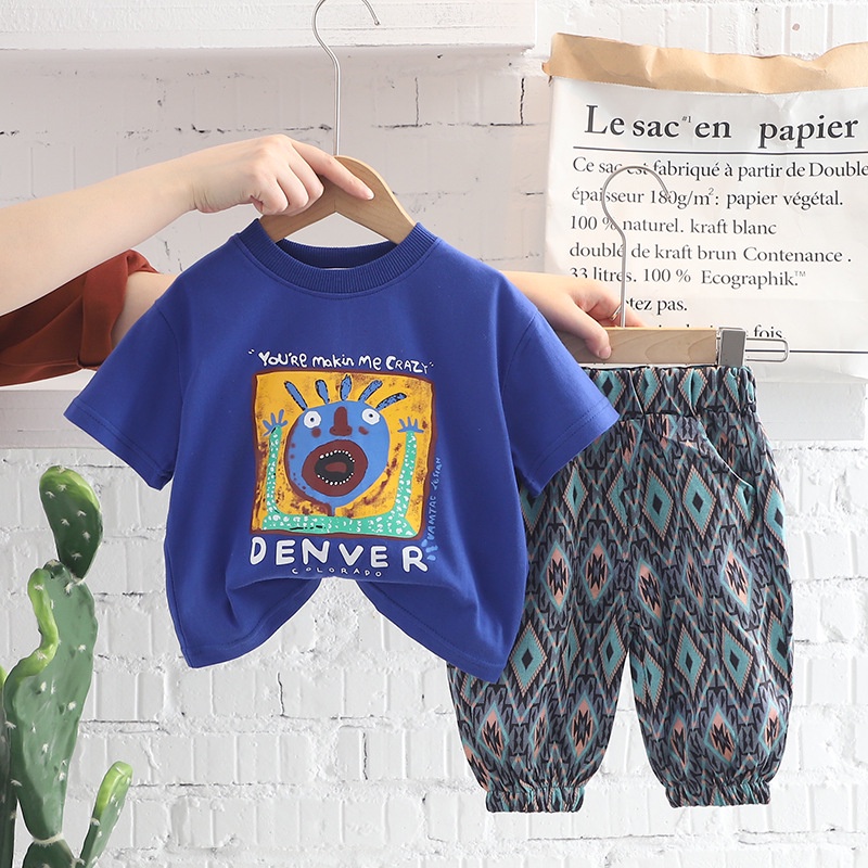 Setelan Anak Laki Laki DENVER Baju Kaos dan Celana Summer Set 2in1 anak Import