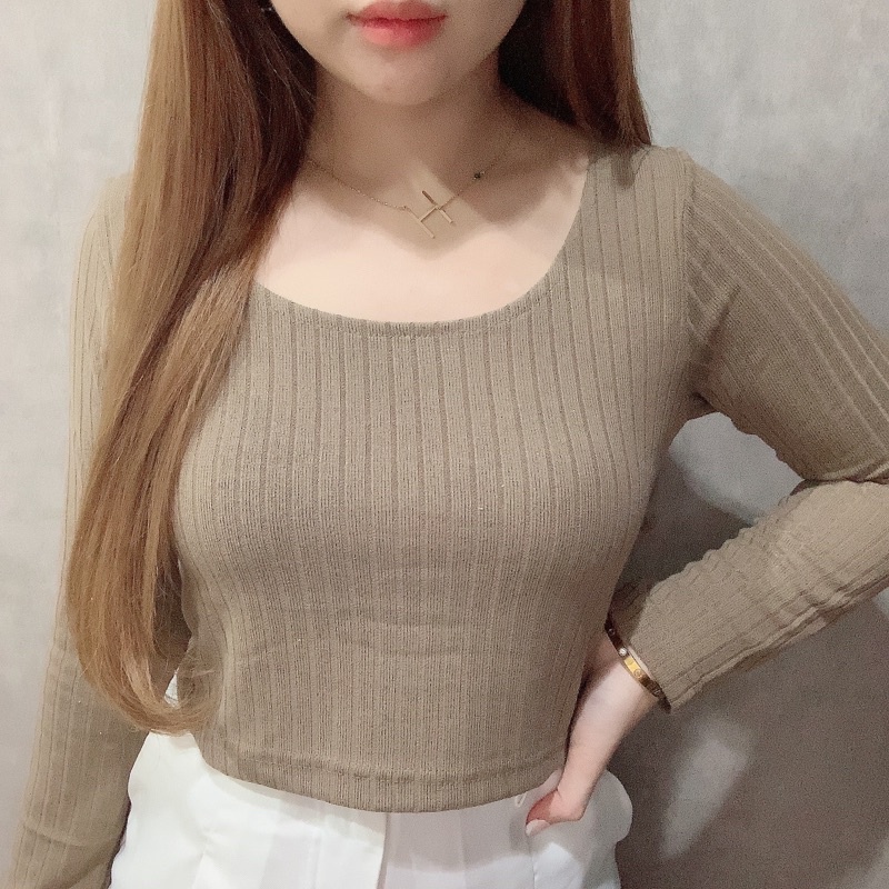 Knit Crop Top Long Sleeve | Baju Lengan Panjang Wanita Korea Fashion | Maimon Grosir