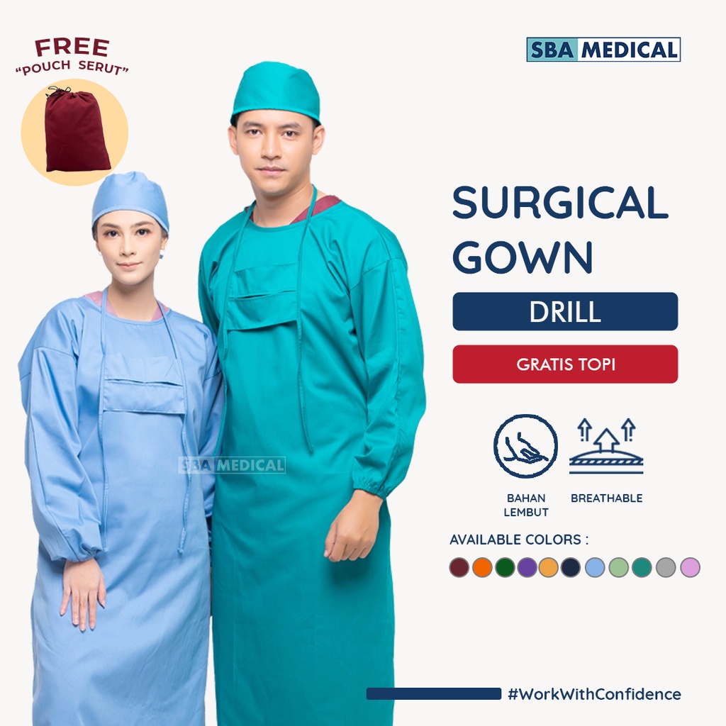 (Original) SBA MEDICAL - [ FREE POUCH ] Gown Operasi Gown APD APD Gown APD Medis - Surgical Gown